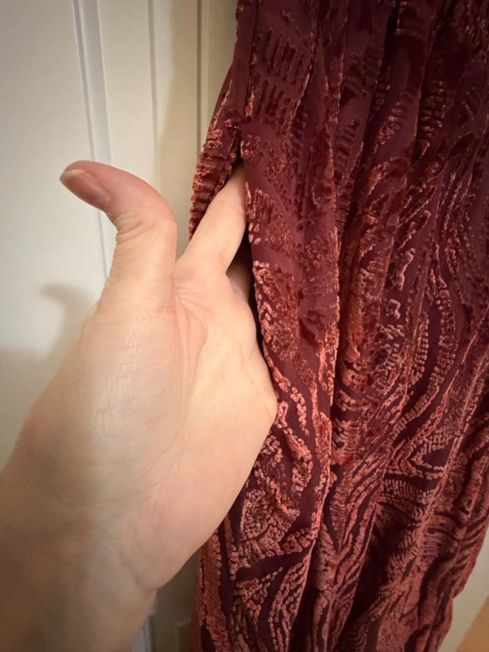 Anthropologie Somerset Jumpsuit Velvet Burnout Edition Sz Med Wide Leg Rust - Picture 16 of 16